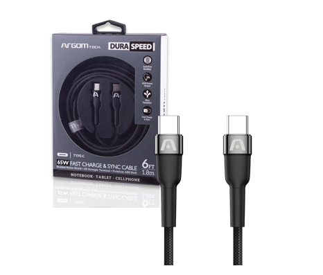 CABLE ARGOM CB-0047BK TYPE-C TO TYPE-C 65 W NYLON 1.8M BLACK