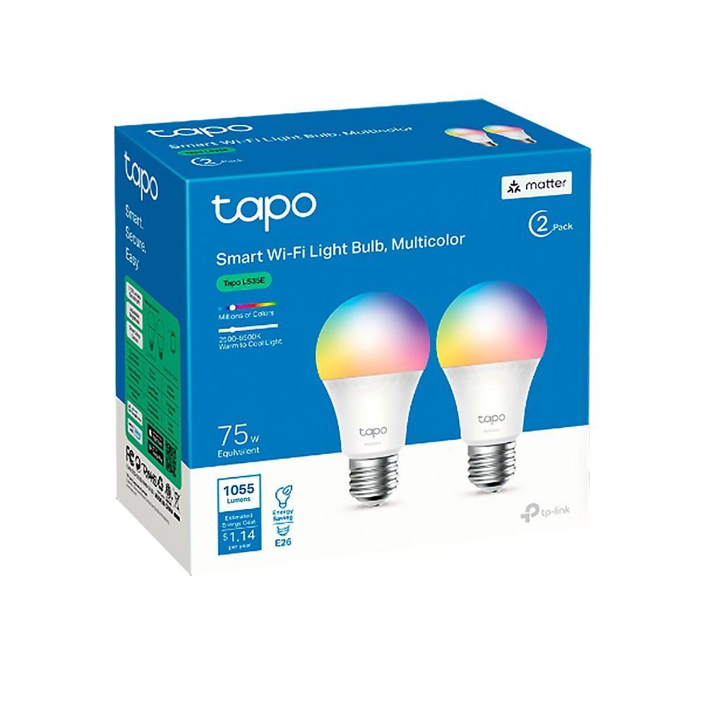 FOCO INTELIGENTE TP-LINK TAPO SMART WIFI LIGHT MUL-COLOR 1055Lum. Control Remoto y por Voz 2Pack
