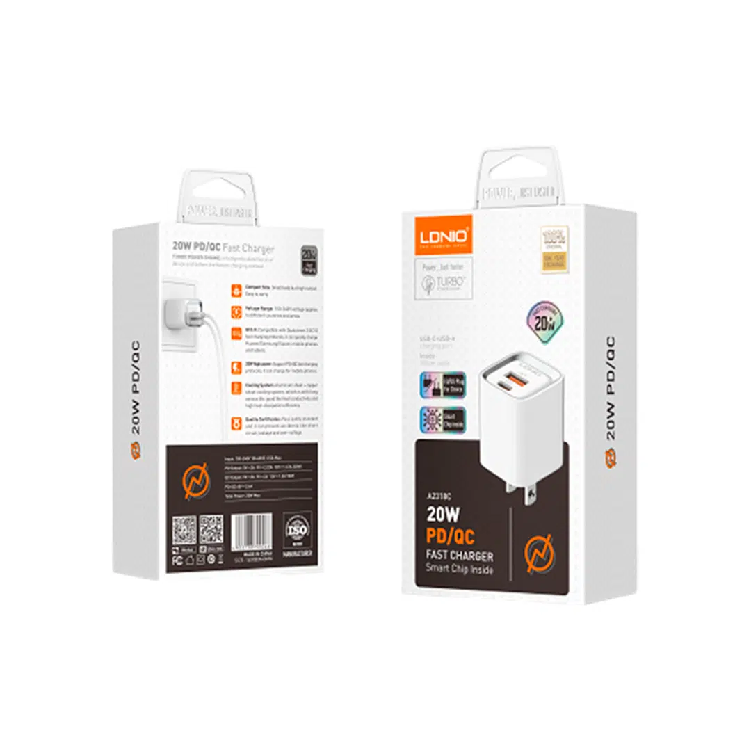 CARGADOR DE PARED A2318C LDNIO TIPO A TIPO C 20W + CABLE TIPO C A TIPO C 1M