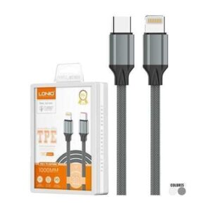 CABLE LDNIO LC 441I TIPO C A LIGTHNING 1M 30W ANTI DOBLAMIENTO GRIS