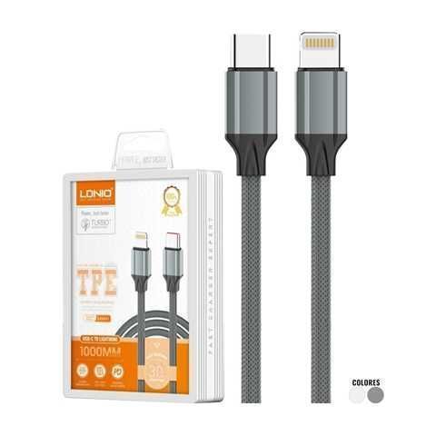 CABLE LDNIO LC 441I TIPO C A LIGTHNING 1M 30W ANTI DOBLAMIENTO GRIS