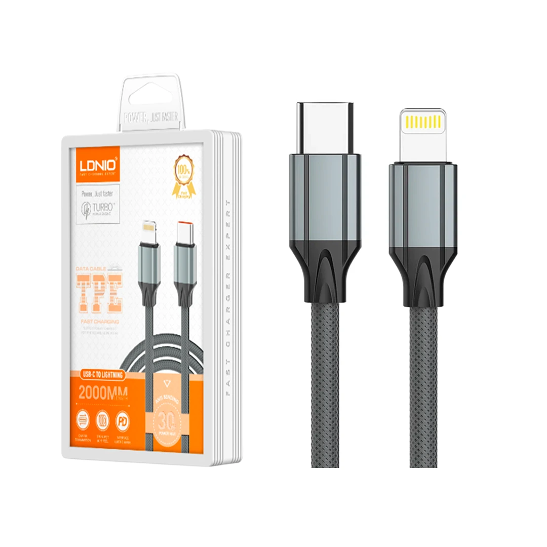 CABLE LDNIO LC 442I TIPO C A LIGTHNING 2M 30W ANTI DOBLAMIENTO GRIS