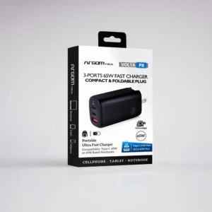 CARGADOR DE PARED ARGOM VOLTA P8 65W GAN 3 DUAL PD TYPE-C USB ARG-AC-0126BK BLACK