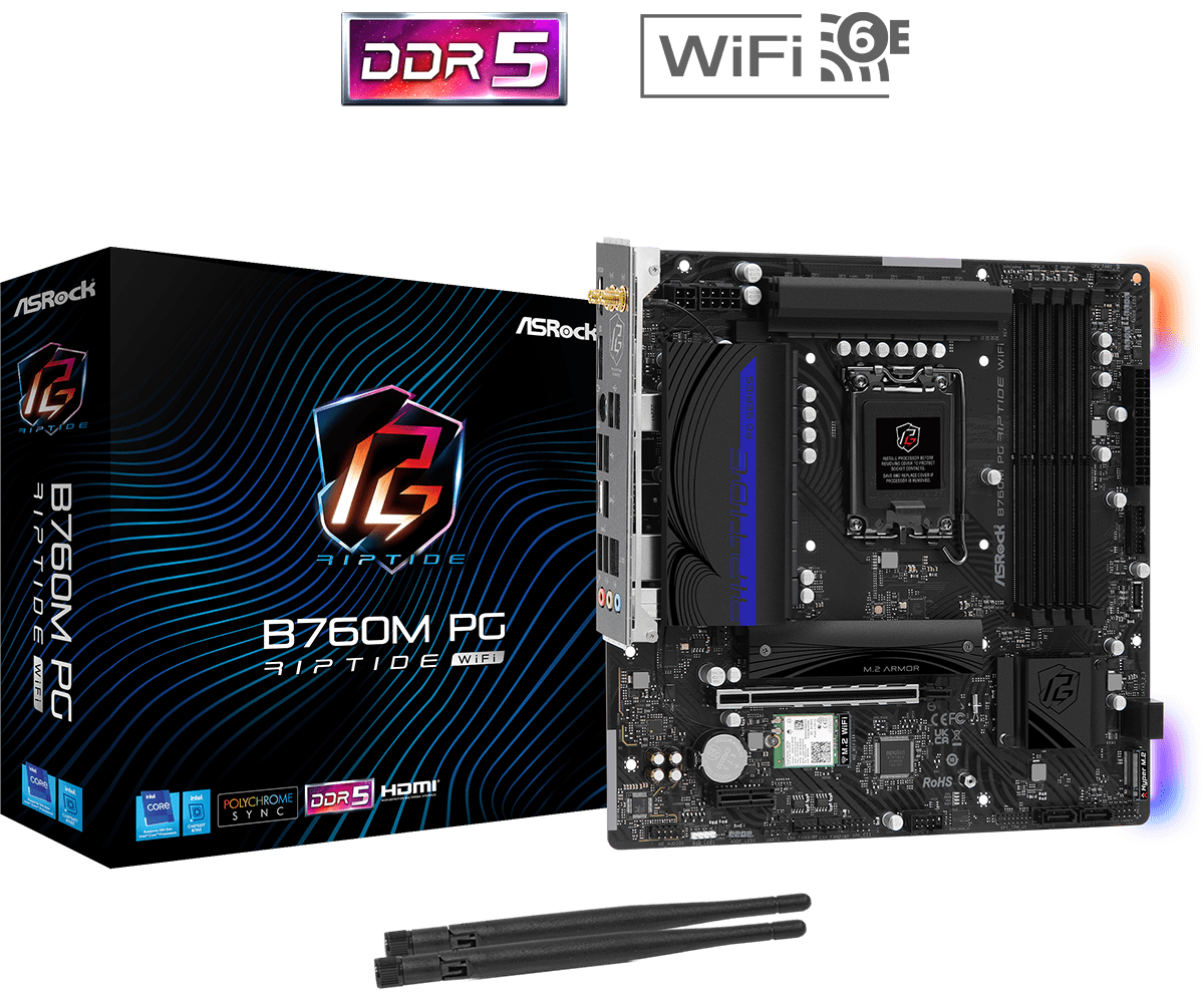 PLACA MADRE ASROCK B760M PRO RIPTIDE WIFI 6 + BT 4XDDR5 7USB 1USBTC PS2 HDMI DISPLAY PORT LAN2,5G 4SATA