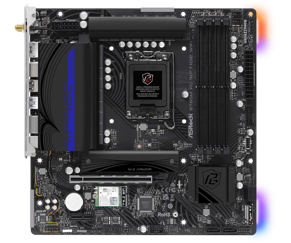 PLACA MADRE ASROCK B760M PRO RIPTIDE WIFI 6 + BT 4XDDR5 7USB 1USBTC PS2 HDMI DISPLAY PORT LAN2,5G 4SATA - Image 2
