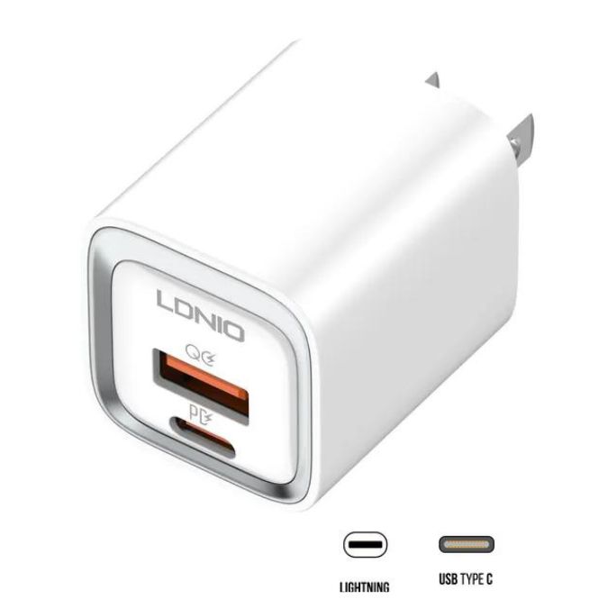 CARGADOR DE PARED A2318C LDNIO TIPO A TIPO C 20W + CABLE TIPO C A LIGHNING 1M - Image 2