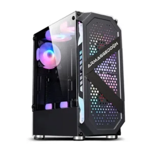 CASE ARMAGGEDDON Triton Pro 200 Black Diseño panel frontal HONEYCOMD MESH COMPATIBLE ITX MATX ATX DIMENSION L378MM x W190MM x H447MM GLASS VISTA2