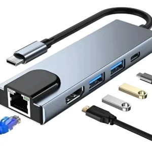 HUB ALTEK 5 EN 1 USB TIPO C A JR45 TIPO C 2X USB  HDMI