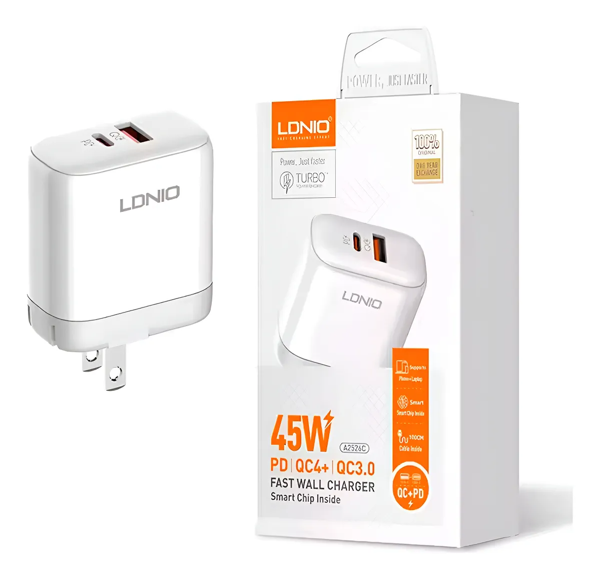 CARGADOR DE PARED A2528C LDNIO TIPO A TIPO C 45W + CABLE TIPO C A LIGHNING 1M - Image 2
