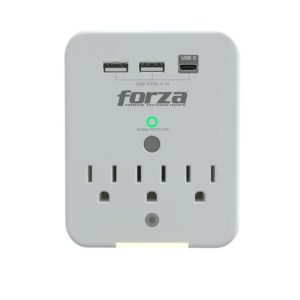 TOMACORRIENTE PROTECTOR TENSIÓN FORZA FWT-331USBC  490J/1875W, 3 SLDS, USB, 120V