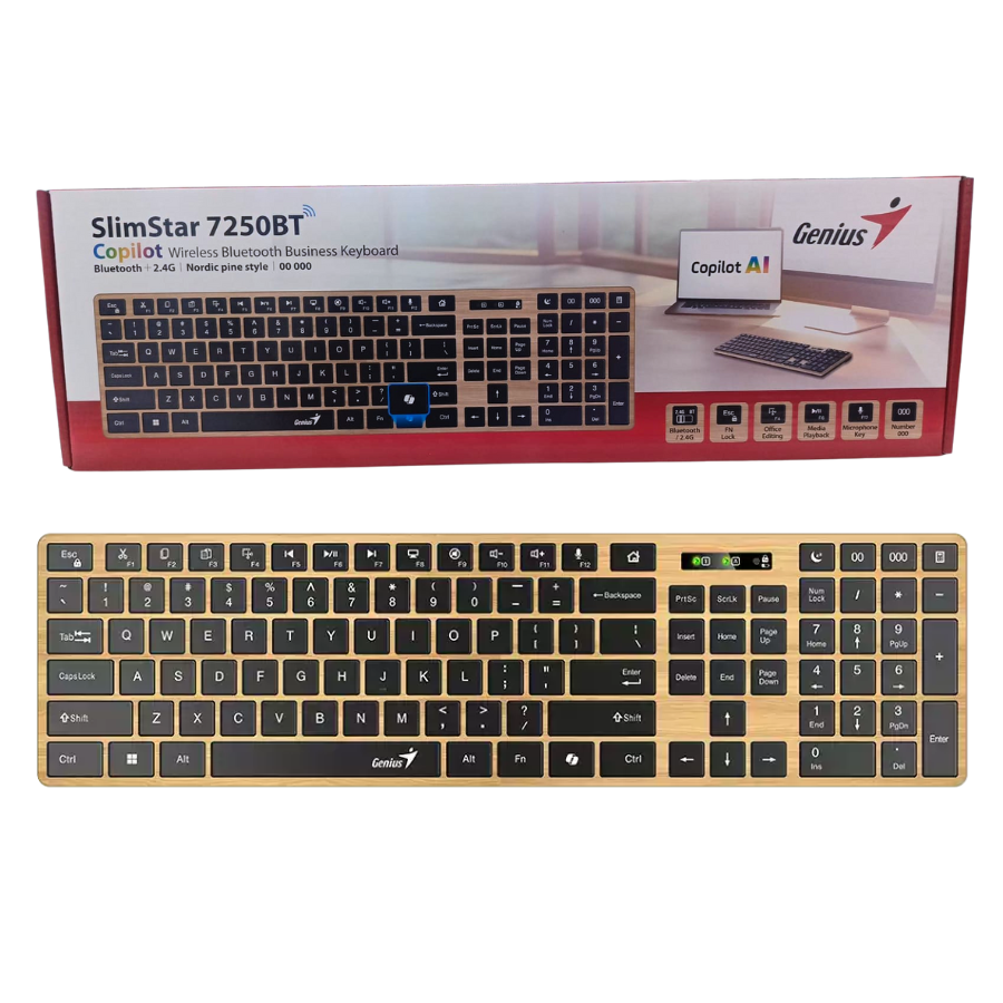 TECLADO GENIUS SlimStar 7250BT Wireless AI BT TIPO MADERA