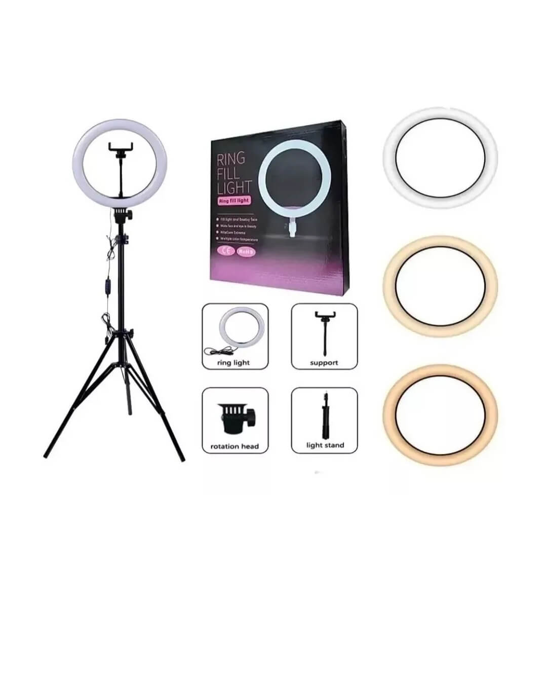 ARO DE LUZ 10 PULGADAS QX-260 CON PEDESTAL Y SOPORTE DE CELULAR