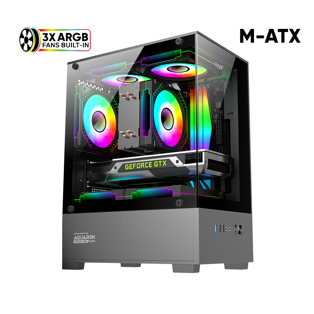 CASE ARMAGGEDDON AQUARON DUPLEX ONE 3 ARGB VIDRIO TEMPLADO NEGRO
