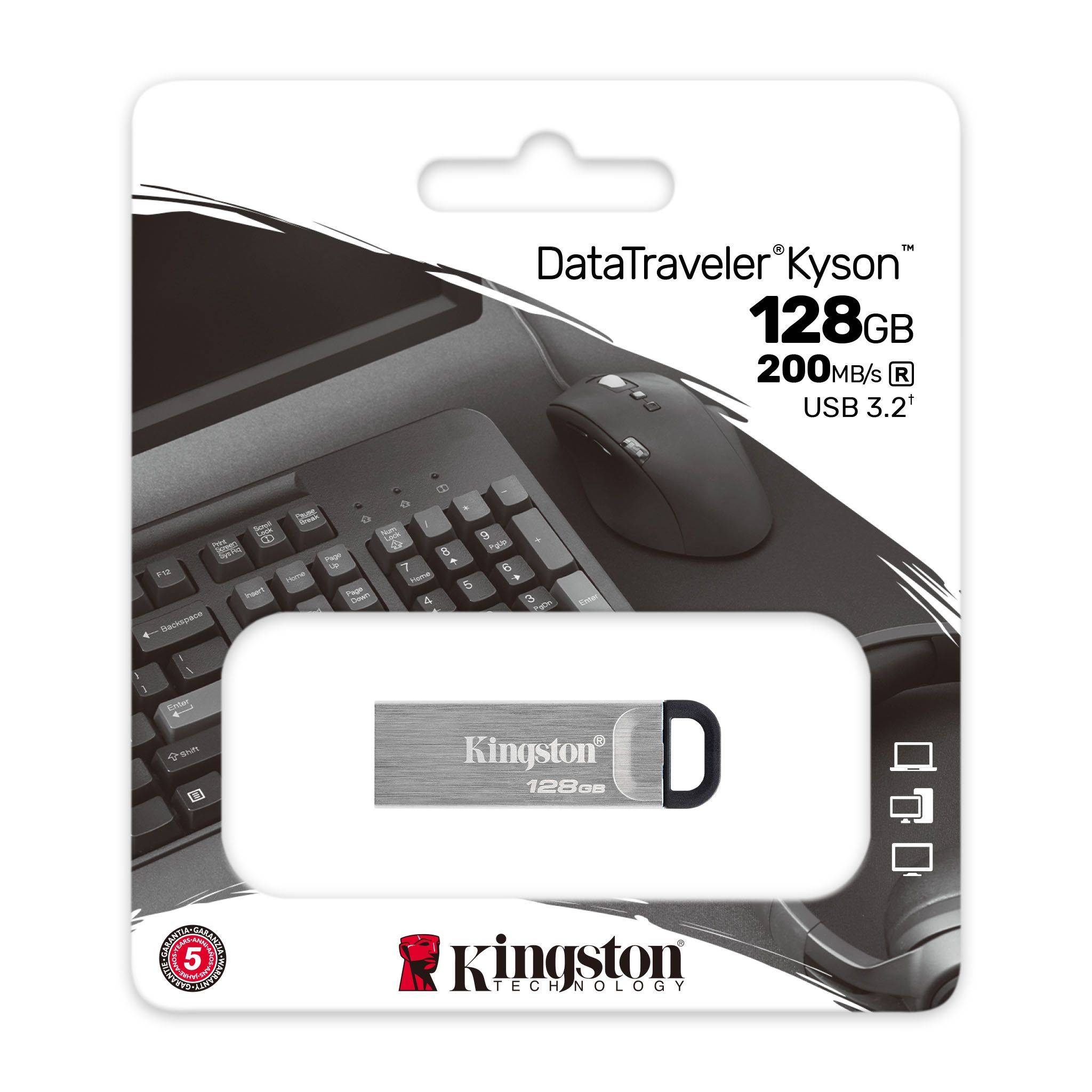 FLASH MEMORY KINGSTON DATATRAVELER KYSON DTKN 128GB USB 3.2 PLATEADO