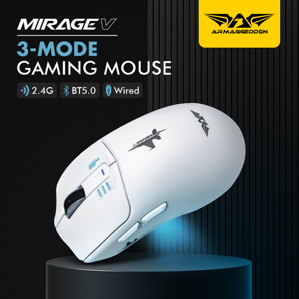 MOUSE GAMER ARMAGGEDDON MIRAGE-V BLANCO CONEXIÓN WIRELESS - BLUETOOTH - USB WIRED / BATERIA RECARGABLE LITIO / 5 BUTTONS + 2 WAYS CLICK SCROLL - Image 2